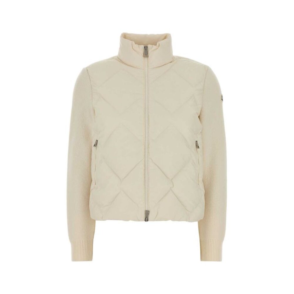 Moncler Women Ivory Knit And Polyester Cardigan